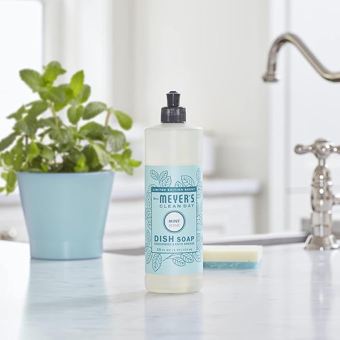 MRS. MEYER'S CLEAN DAY Liquid Dish Soap, Biodegradable Formula, Limited Edition Mint, 16 fl. oz - Pack of 3