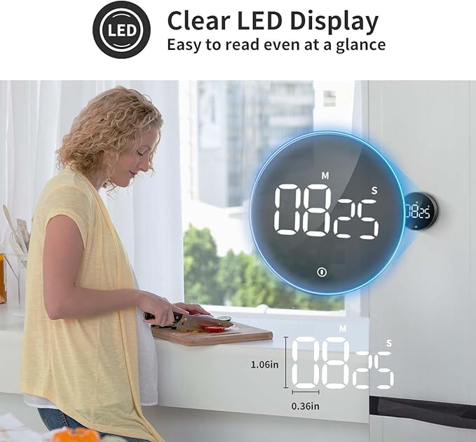 VOCOO Digital Kitchen Timer - Magnetic Countdown Countup Timer with Large LED Display Volume Adjustable, Easy for Cooking and for Seniors and Kids to Use (Space Grey)