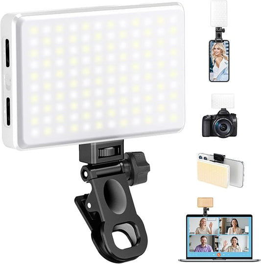 168 LED Portable Selfie Light Video Conference Light with Front & Back Clip, Rechargeable 3 Light Modes for Phone, iPhone, Android, iPad, Camera, Laptop, Makeup, Tiktok, Vlog(White)