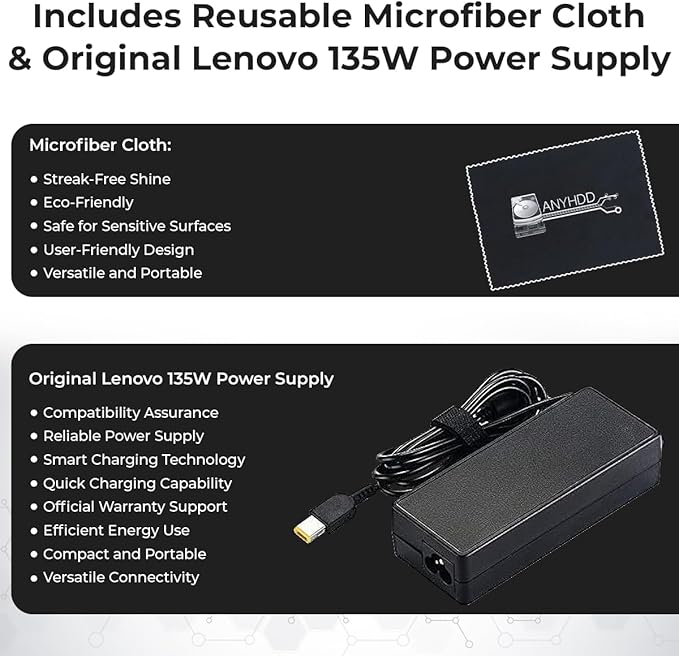 Lenovo 40AF0135US Thinkpad Docking Station Dual Monitor Hybrid USB-C with USB-A - 1 Year Warranty, with 135W Adapter + HDMI Cable + DisplayPort Cable + USB-C Cable + Microfiber Cloth (Renewed)