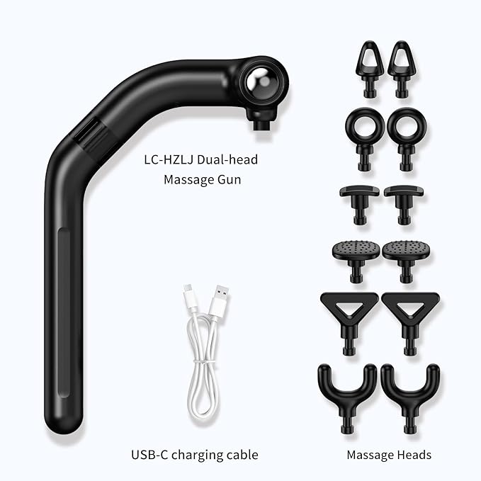 Dual-Head Massage Gun with Extension Handle, 3-in-1 Detachable Handheld Percussion Muscle Massager for Back Neck Shoulder Body Deep Tissue Pain Relief - 6 Speeds Levels (Black)