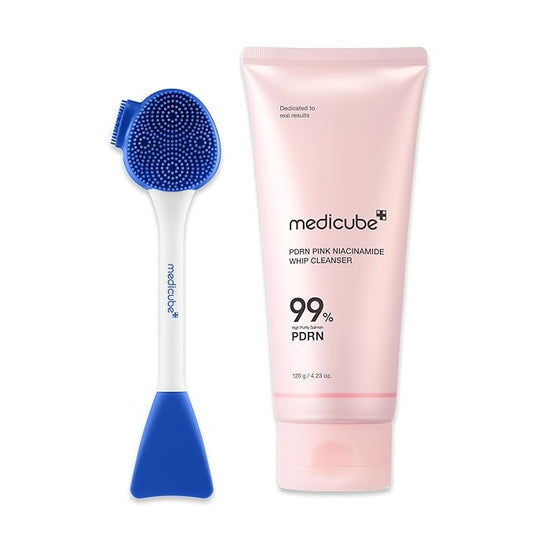medicube PDRN Cleansing Foam & Pore Brush Set: Multi Pore Brush & Face Mask Applicator and PDRN Marshmallow Whip Cleanser
