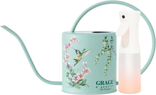 Watering Can for Indoor House Plants - Cute Decorative Metal Gardening Small Water Can for Houseplants & Flowers with Long Spout - 1.5L 51floz 0.4 Gallon (Hummingbird Sage)