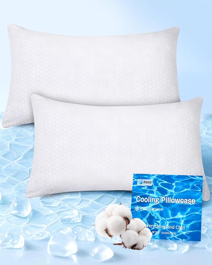 PCM Gel Print Cooling Pillow Cases Only,Queen Size Set of 2 with Double Sided Cold,Moisture Wicking Pillowcase Covers with Hidden Zipper Japanese Cold Tech Pillow Case Protectors for HotSleepers