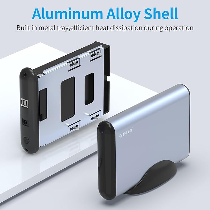 GODO 3.5 inch External Hard Drive Enclosure for 2.5 3.5 SATA HDD SSD,USB 3.0 to Aluminum Hard Drive Dock Case with Stand,Support UASP,12V Power Adapter 18TB-Grey