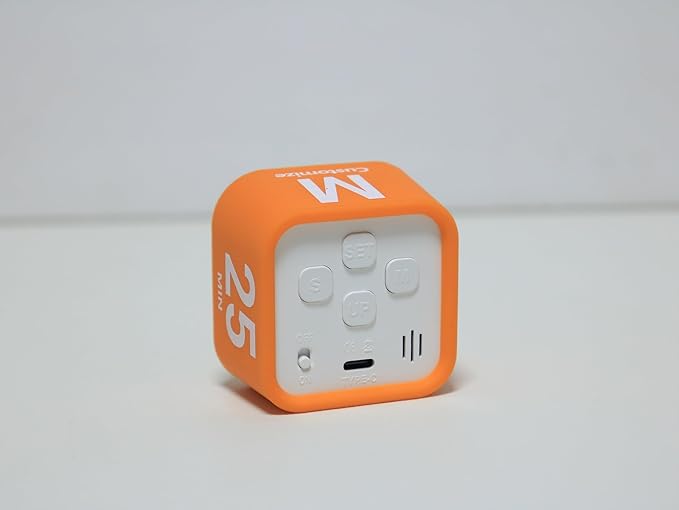 FCXJTU Rotating Cube Pomodoro Visual Timer 5, 25, 10 50 Minutes Preset, Rechargeable Desk Productivity Flip Custom Countdown Timer w/Silicone Cover, Silent Mode for ADHD Study, Work, School(Orange)