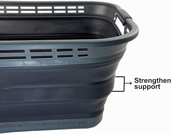 SAMMART 42L (11 Gallons) Collapsible Plastic Laundry Basket - Foldable Pop Up Storage Container/Organizer - Portable Washing Tub - Space Saving Hamper/Basket [BPA Free] (Grey/Nive Iron (Set of 2))