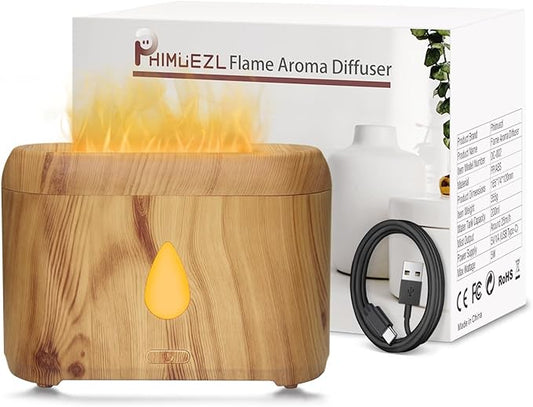 Flame Diffuser for Essential Oils, 200ml Ultrasonic Aroma Diffusers with Cool Mist, Aromatherapy Diffuser with Auto-Off Protection, Small Humidifier for Home,Office,Bedroom,Gift (Wooden Grain)