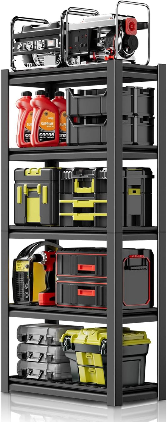 PM PERFORMOTOR 5-Tier Heavy Duty Storage Shelves, 3010LBS Capacity, 72" H Garage Shelving Unit, Adjustable & Detachable Metal Utility Rack for Kitchen Pantry Warehouse, 72" H x 35" W x 16" D, Black