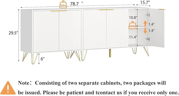 TV Stand for 75 inch TV Modern Entertainment Center Cabinet with 5 Doors Wood Media Console Storage Cabinets for Living Room Bedroom, White