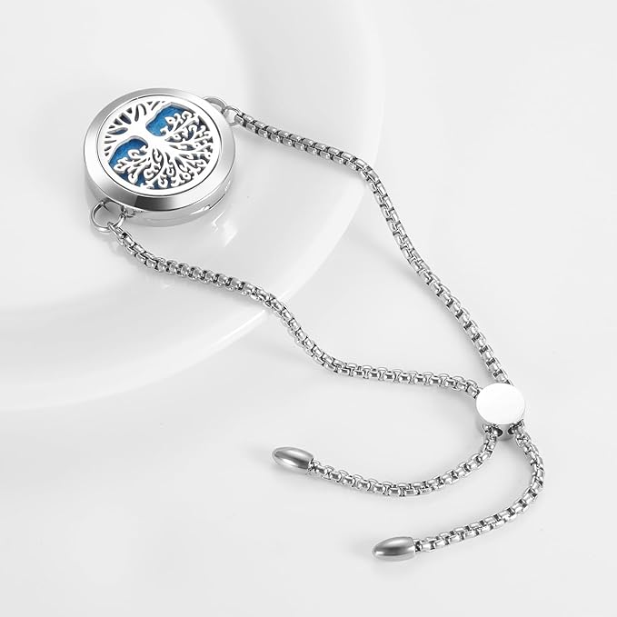 Aromatherapy Essential Oil Diffuser Bracelet, Tree of Life Pattern Locket Adjustable Link for Women Birthday Jewelry Gifts Trendy for Wife Mothers(Rose Gold)