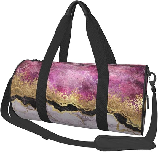Marble Abstract Purple Pink Gold Modern Foldable Duffle Bag For Women - Workout Bag For Gym Men - Boy Gym Bag - Girls Small Weekender Duffel Bag - Packable Luggage Bag For Travel Sports