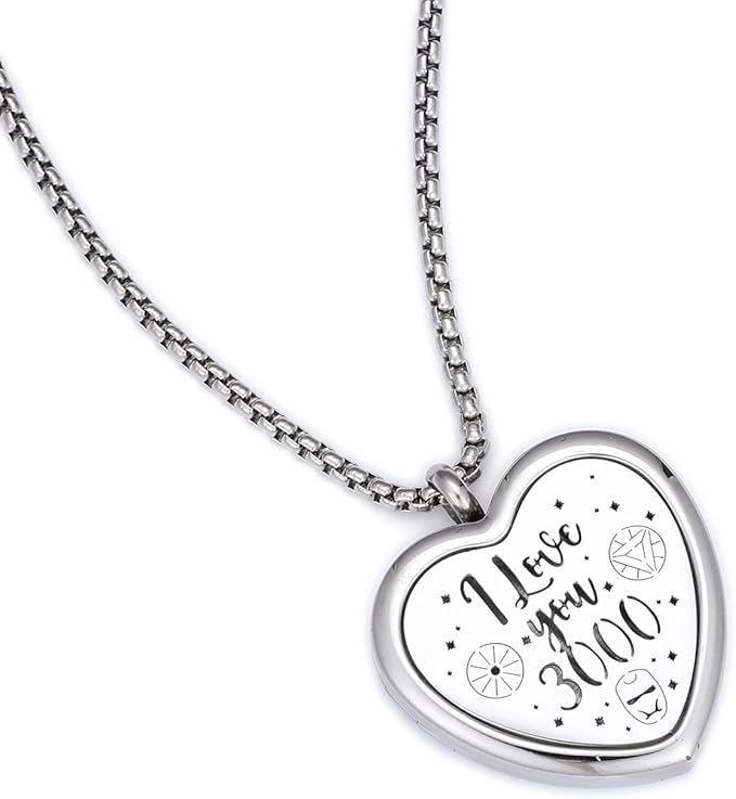 Heat Essential Oil Diffuser I Love You 3000 Necklace - Stainless Steel Essential Oil Diffuser Necklace Air Freshener Aromatherapy Locket Pendant Necklace with Chain&Pads