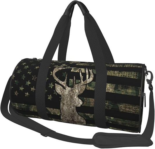 Camo Camouflage American Flag Hunting Deer Foldable Duffle Bag For Women - Workout Bag For Gym Men - Boy Gym Bag - Girls Small Weekender Duffel Bag - Packable Luggage Bag For Travel Sports
