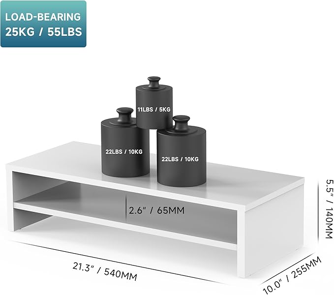 FITUEYES Monitor Stand - 2 Tier Computer Monitor Riser with 21.3 Inch Shelf, Wood Desktop Stand for Laptop Computer Screen, Desk Organization, Office Supplies