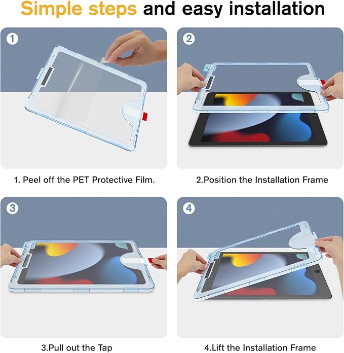 Paperfeel Glass Screen Protector Compatible with iPad 9th / 8th / 7th Generation 10.2 inch, EZ Kit, Auto-Alignment Tool