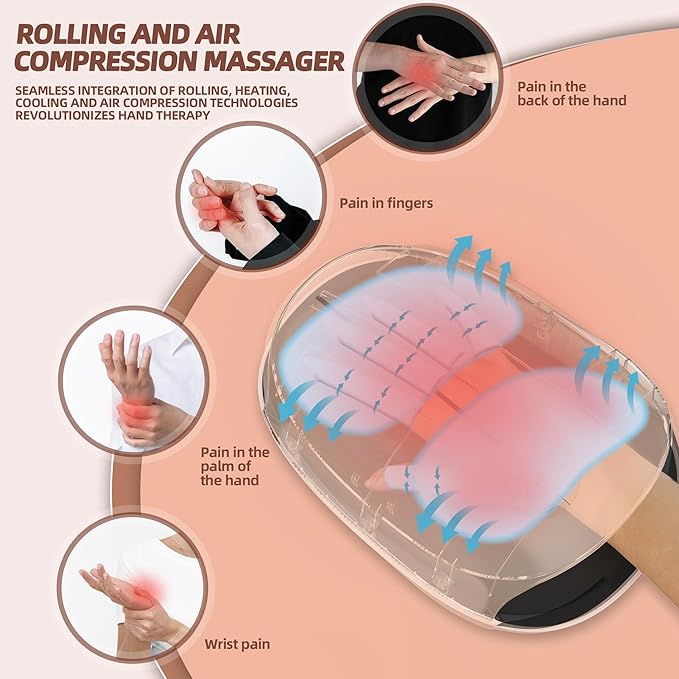 Hand Massager with Heat and Compression | 3 Levels Therapy Hand Massage with Kneading Rollers | Rechargeable Finger Massager for Arthritis and Pain Relief | Best Gift for Women, Men | Pink