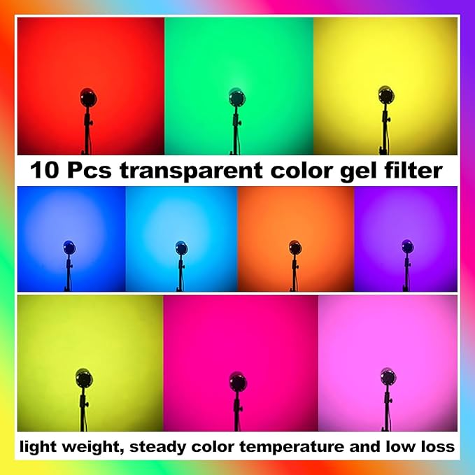 (10 Pcs) Color Gel Light Filter, Transparent Color Lighting Gel Filter Correction Plastic Sheets 8.5 x 11 Inch for Film, Video, Stage, Photo