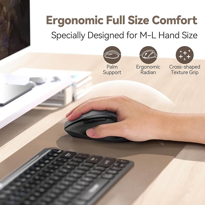 TECKNET Wireless Mouse Jiggler, USB-C Rechargeable Mouse, Silent Mouse Quiet Click, Build-in Mouse Mover, 6400 DPI Ergonomic Mouse, 2.4G Cordless Computer Mice for Mac, Laptop, Desktop, PC