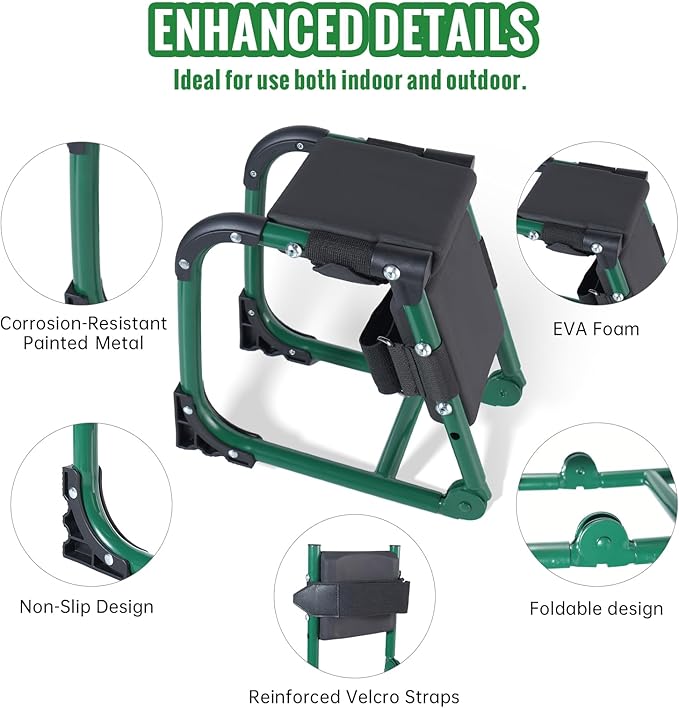 Garden Kneeler and Seat, Ergonomic 2-in-1 Foldable Knee Seat, Gardening Stool with Soft Adjustable Kneeling Pad, Gardening Gifts for Women Mom Men Seniors