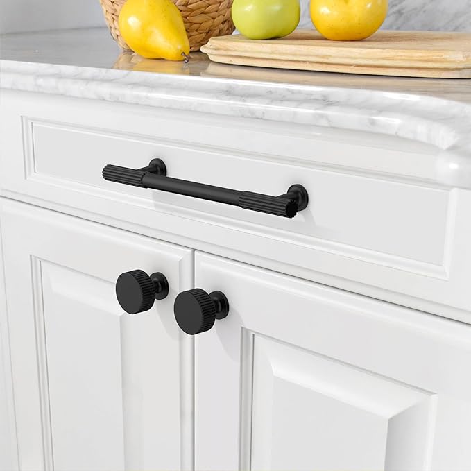 Amerdeco 10 Pack Matte Black Cabinet Pulls 5 Inch(128MM) Hole Centers Kitchen Cabinet Handles Hardware Kitchen Handles for Cabinets Cupboard Handles Drawer Pulls ZH0071