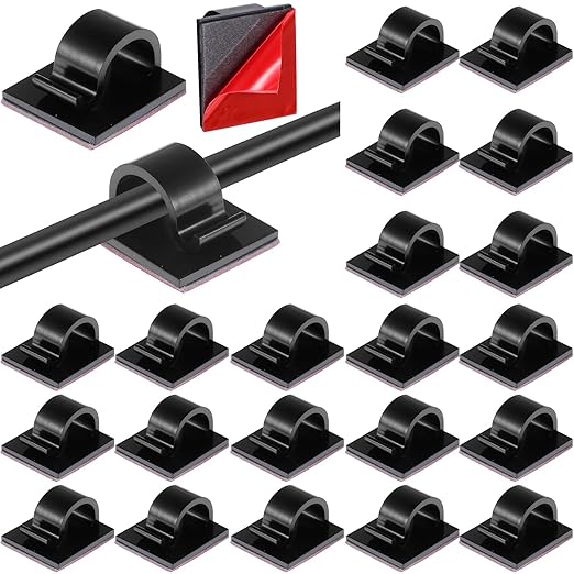 Namalu 60 Pieces Mini Cable Clips Hooks Christmas Light Clips Self Adhesive Light Hooks Cord Clips for Desk Outdoor String Lights(Medium,Black)