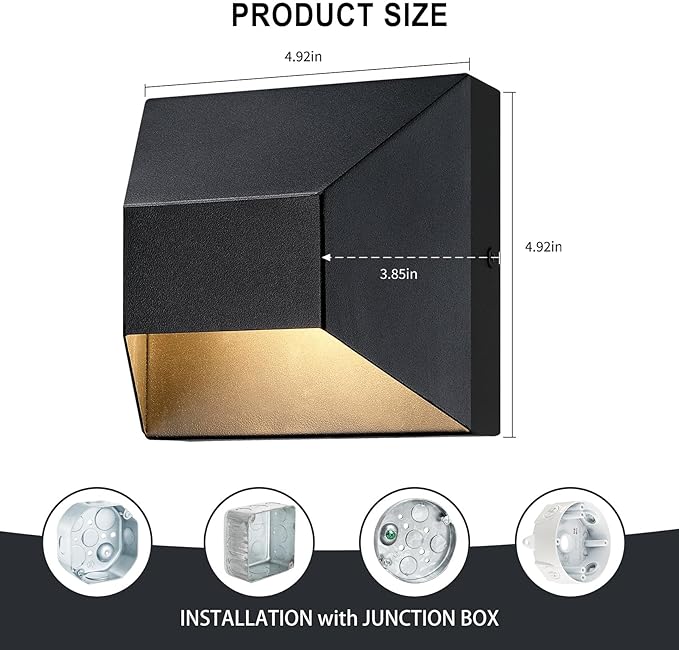 Outdoor Wall Sconce with Integrated LED Light, Waterproof Powder Coating Black, Heavy Duty Metal Anti Exterior Corrosion Wall Light Fixture, Outdoor Porch Light for Front Door, Fence, Garage, 2 Pack