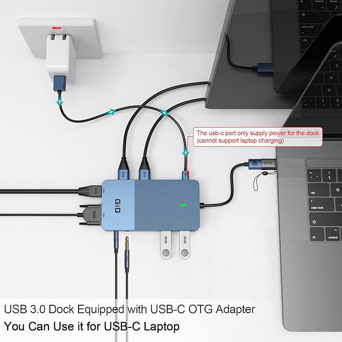 USB Docking Station GIQ USB C HUB USB 3.0 to Dual HDMI VGA Adapter Triple Display USB C Laptop Docking Station Dual Monitor HDMI Splitter Extender Compatible with MacBook M1 M2 USB Dock-Blue