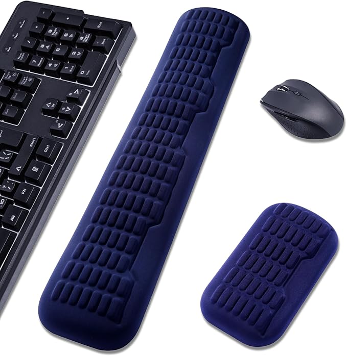 UnivoColors Full-Sized Keyboard & Mouse Wrist Rest Set-Ergonomic 3.0 Upgrade,Wave Curve Support,Comfortable Support & Fatigue Relief,Non-Slip Base,Perfect for Work & Gaming(Navy)