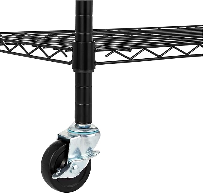 Amazon Basics 4-Shelf Adjustable, Heavy Duty Storage Shelving Unit on 3'' Wheel Casters, Metal Organizer Wire Rack, 36" L x 14" W x 57.75" H, Black