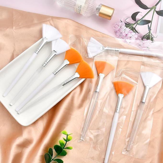 Supkiir 60 Pcs Fan Facial Brush Multi Use Mask Brush Slim Soft, Face Mask Applicator Makeup Cosmetic Skincare Tools for Women Girls Esthetician Mud Clay Mask Cream Drawing Orange White