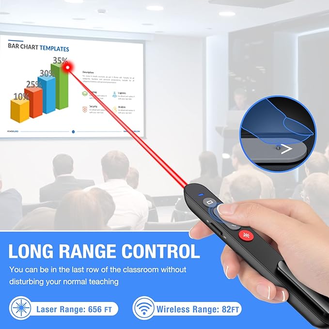 Laser Pointer for Presentations, Wireless Presenter Clicker for PowerPoint Slide with Hyperlink & Volume Control, Presentation Remote for Mac/Computer/Laptop, Google Slide/PPT/Keynote