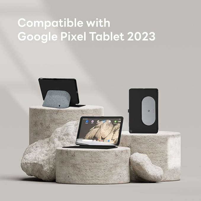 Penoval Google Pixel Tablet Case 11 inch (2023), Silicone Cover Case, Adjustable Viewing Angle, Easy Carry-on, Protective Cover Compatible with Charging Speaker Dock (Black)