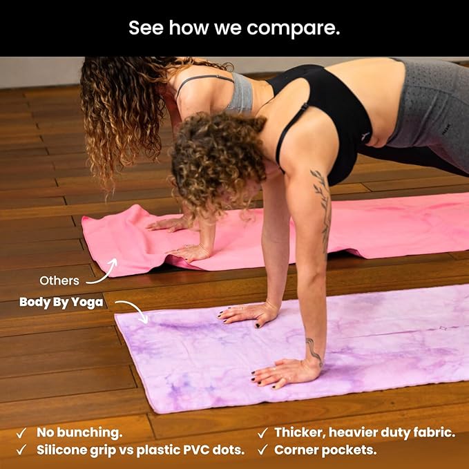 Yoga Grip Yoga Towel - Non Slip Hot Yoga Mat Towel With Corner Pockets, No-Skid Grip, and Built-in Alignment Lines | Soft, Moisture Wicking, and Sweat Absorbent | No Bunching, Stays in Place 72" x 25"