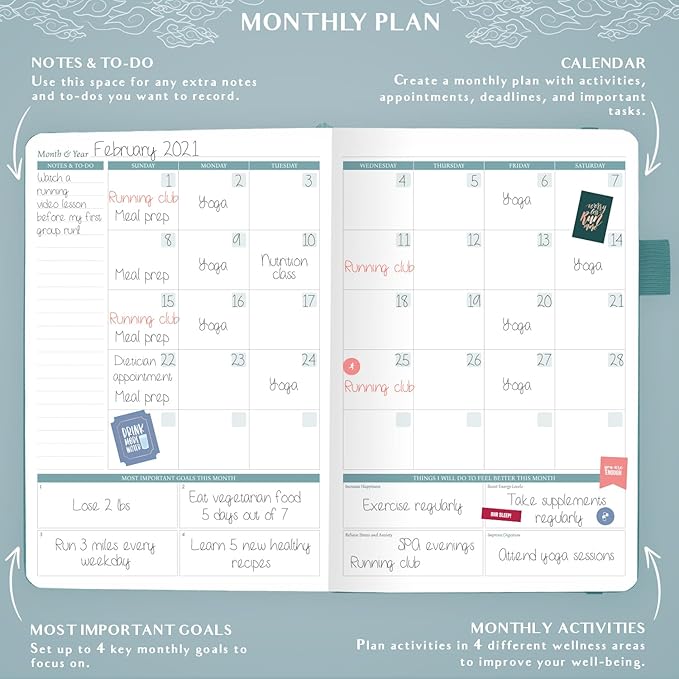 Legend Wellness Planner & Food Journal – Daily Diet & Health Journal with Exercise & Weight Loss Tracker – Nutrition Diary, 6 Months (Aquamarine)