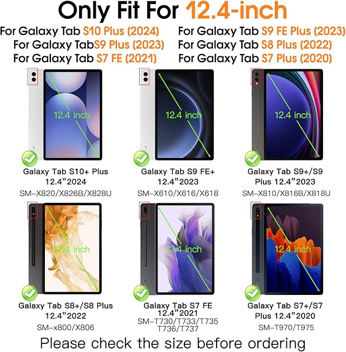 BRAECNstock for Samsung Galaxy Tab S10+ Plus/ S9 FE+ Plus/ S9+ Plus/ S8+ Plus/ S7 FE/ S7+ Plus 5G Tablet Case 12.4" Shockproof Protective Kids Case with Pen Holder Rotating Hand Strap & Stand - Purple