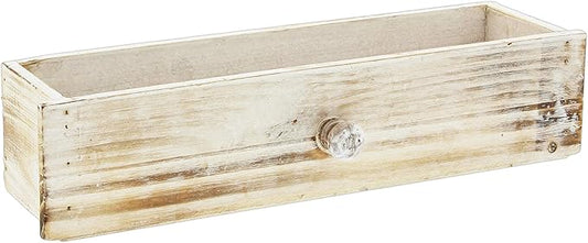 Decorative Whitewash Wooden Cabinet Drawer Planter Box, 13" - Unique Wood Plant Box with Handle for Indoor Outdoor Home Garden Decor