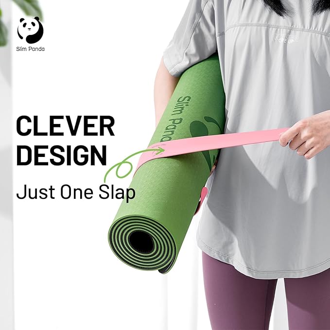 Slim Panda Yoga Mat Strap Slap Band, One Snap Keeps Mats Tightly Rolled, Heavy-Duty Clasp Fits Most Size Mats(24" L X 2" W)