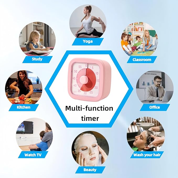 Visual Timer for Kids Timer Home - 60 Minute Kids Visual Timer for Classroom Home Office, Countdown Clock for Teaching Work Meeting, Pomodoro Timer for Time Management (Sakura Pink)