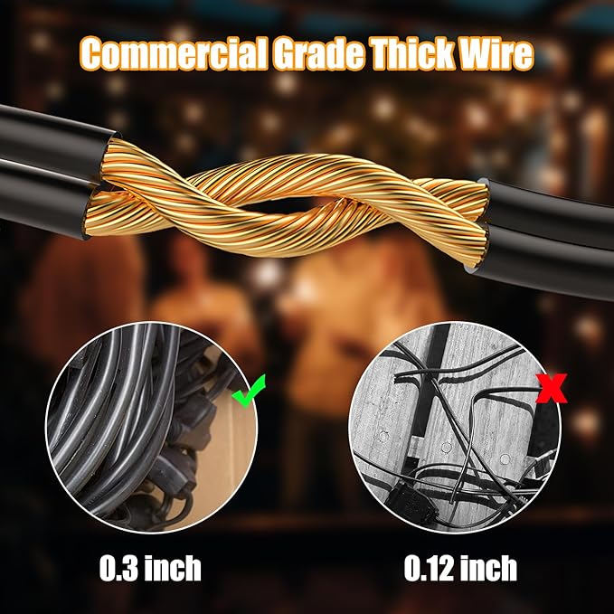 Lakumu Outdoor String Lights 96FT(48×2), Commercial Grade Heavy Duty Patio Lights with Dimmable S14 Shatterproof LED Bulbs, Linkable Waterproof Bistro Lights for Outside Deck Backyard Cafe Market