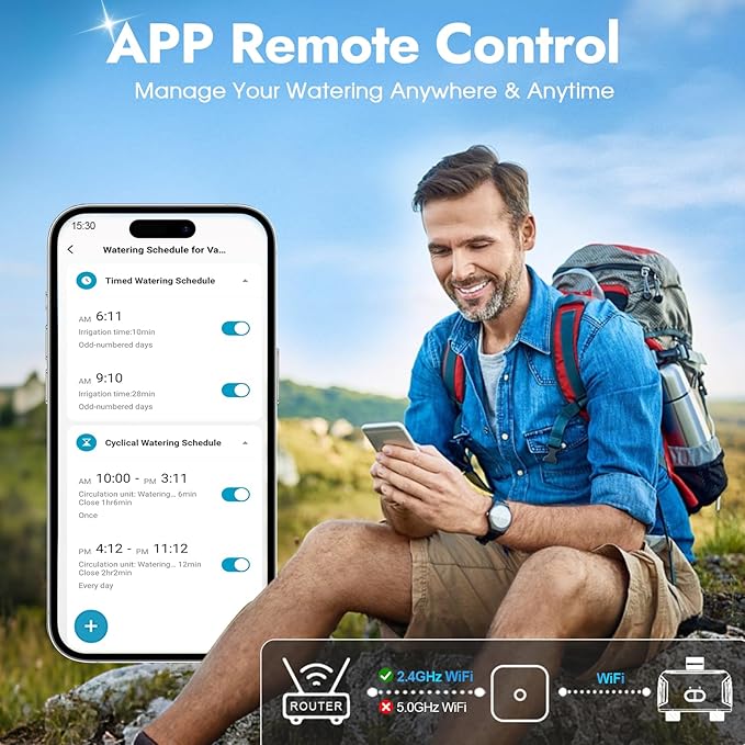 2 Zones WiFi Water Timer Brass Inlet and Outlet, Sprinkler Timer for Garden Hose, APP Remote Control WiFi Hose Timers with Gateway, Voice Control with Alexa, Rain Delay and Manual Mode for Watering