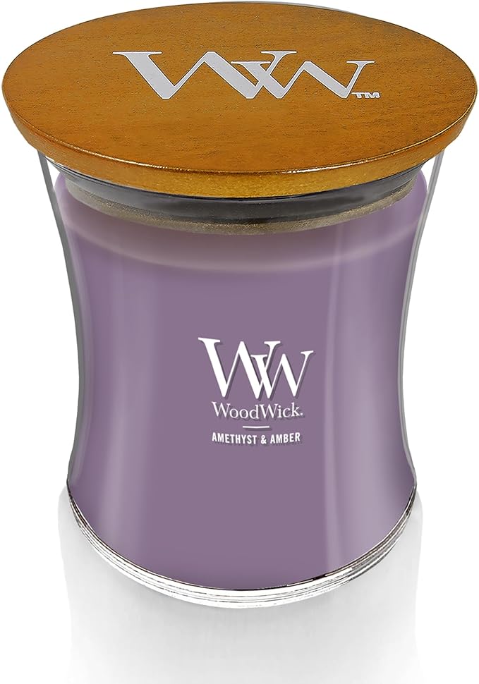 WoodWick Medium Hourglass Candle Amethyst/Amber - Premium Soy Blend Wax Pluswick Innovation Wood Wick Made in USA