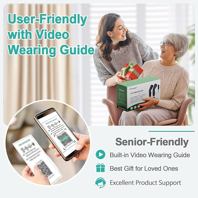 SLOTHMORE Leg Massager for Circulation and Pain Relief, Air Compression Foot Massager with 3 Heat Levels 4 Modes, 4-in-1 Foot Calf Knee & Thigh, Knee Heating Therapy, Gift for Mom Dad