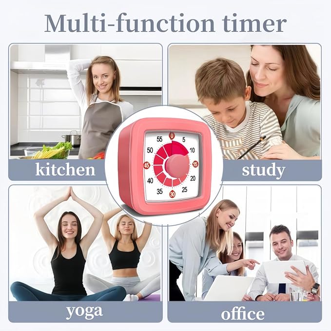 Visual Timer for Kids, 60-Minute Countdown Timer for Classroom Office Kitchen, Pomodoro Timer with Silent Operation，Time Management Tools with Colorful Pattern(Pink)