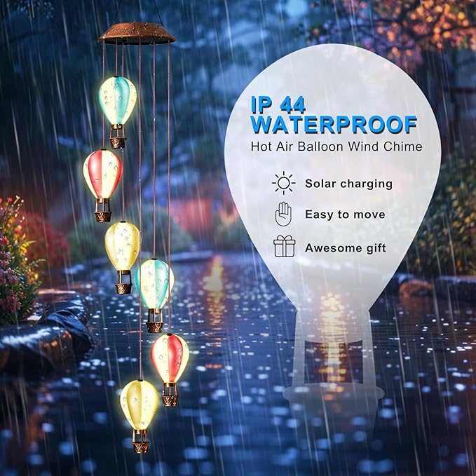 Solar Wind Chimes for Outside - Hot Air Balloon Solar Lights Outdoor Decor Gifts for Women Mom Grandma Birthday