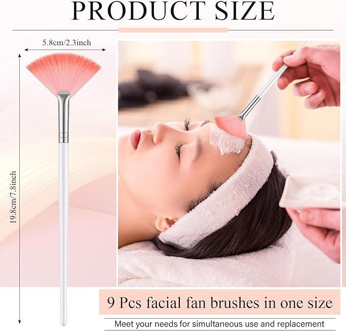 9 Pieces Facial Fan Mask Brushes, Soft Facial Applicator Brushes Tools for Peel Glycolic Makeup for Mud Cream(Multicolor)
