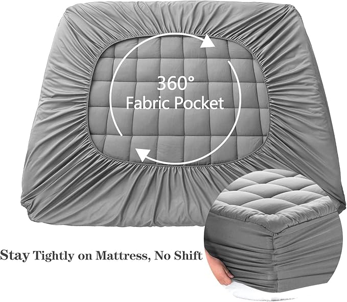 EASELAND Full Size Mattress Pad Pillow Top Mattress Cover Quilted Fitted Mattress Protector 8-21" Deep Pocket Cooling Mattress Topper (54x75 Inches, Light Grey)