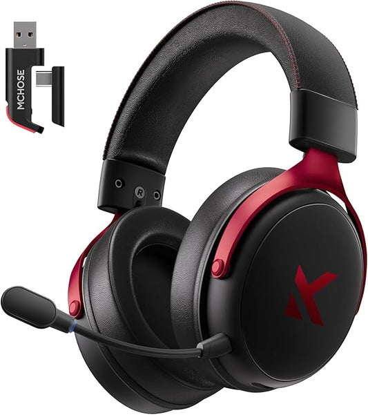 MCHOSE V9 PRO Wireless Gaming Headset 7.1 Surround Sound for PS5 PS4 PC SWITCH TOPSPEED Gaming Headphones, Noise Canceling Mic, 250Hr Battery, Low 15ms Latency, Lightweight, BT 5.3 FPS Games Black&Red