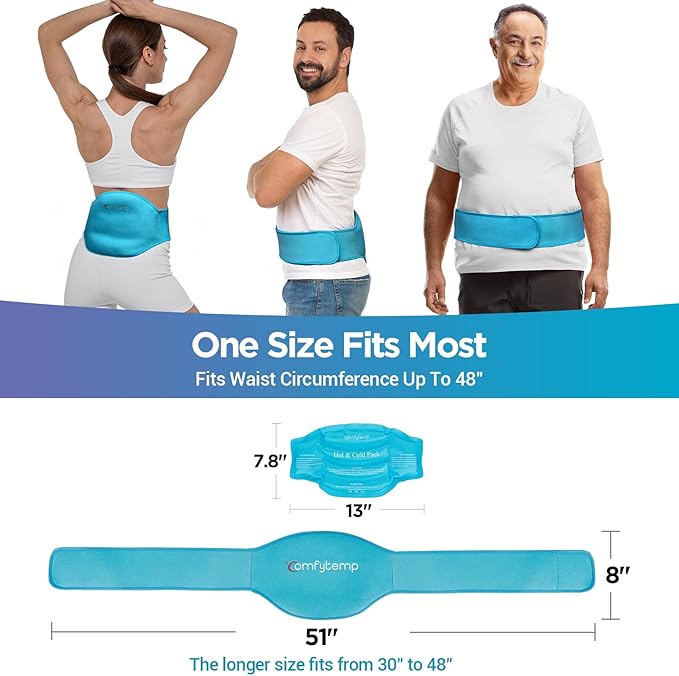 Comfytemp Ice Pack for Lower Back Pain Relief, HSA Approved, Reusable Gel Ice Wrap for Sciatica Nerve Injury, Hot Cold Compress Lumbar Brace for Herniated Disc, Waist Coccyx, Surgery Recovery Items