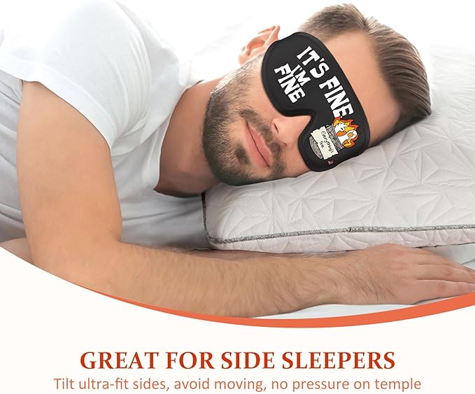 Funny 3D Zero Pressure Sleep Eye Mask for Men Women Side Sleeper, Adjustable Blackout Soft Breathable Eye Masks for Travel Nap Night Sleep, Humorous Gift Stocking Stuffers (I'm Fine)